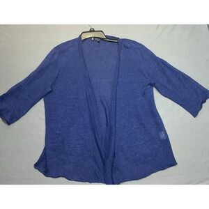 Eileen Fisher 100% Linen Open Front Cardigan Sweater Size S Blue
